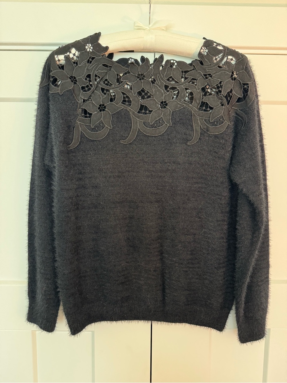 NEW En Crème Black Lace Inset Sweater